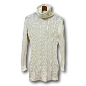 Womens Polo Neck Long Slim Fitted Dress Bodycon Turtleneck Cable Knit Sweater M